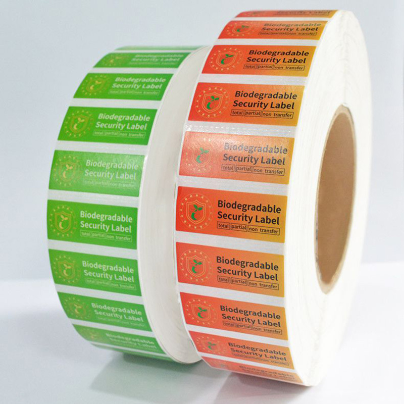 PLA degradable non-dry glue labels, biodegradable compost seal, VOID anti-false tag custom