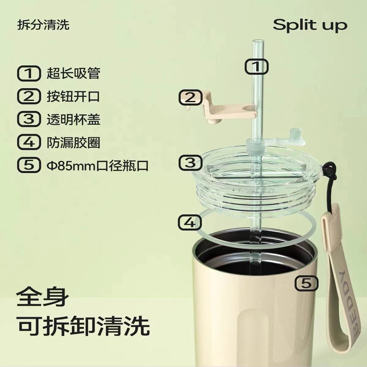 A bear-coffee cup and a 316 stainless steel straw with a red car with a glass of glass and a glass of water.