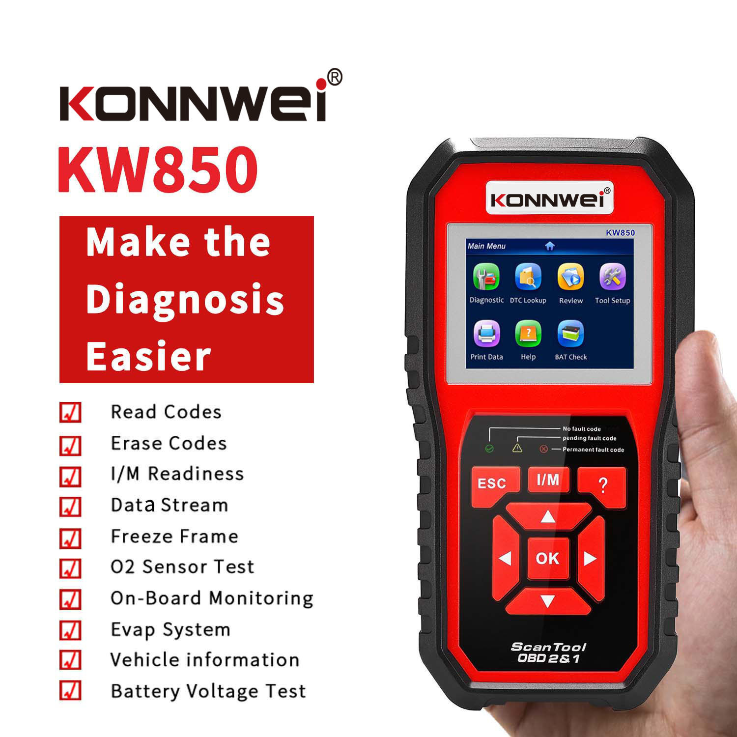 KW850code reader obd2 Display live data auto diagnostic tool