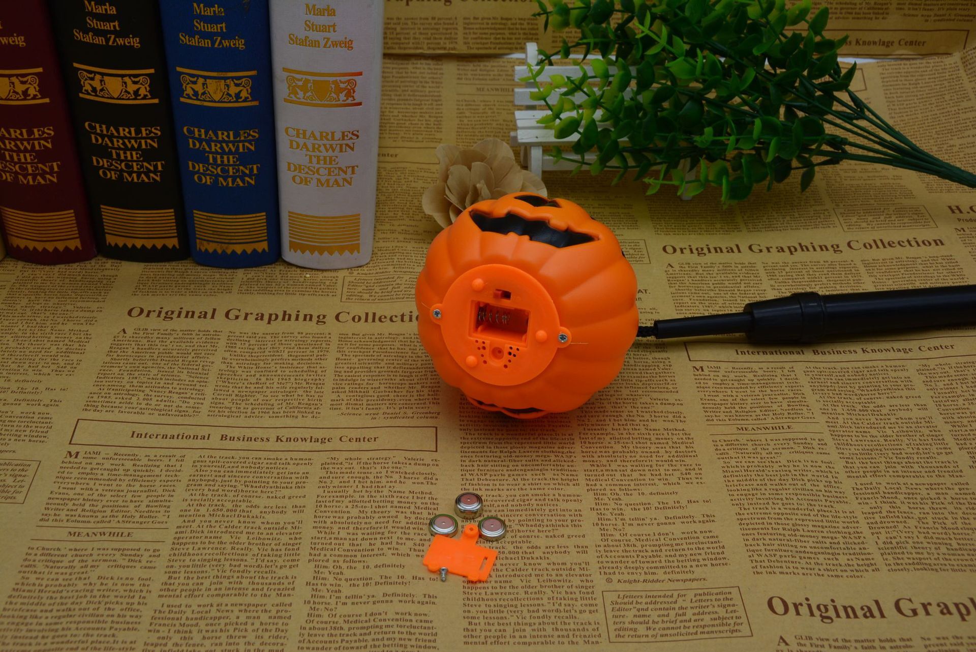 Pumpkin lanterns with their hands radiantly singing Pumpkin lanterns with Halloween decorations for children