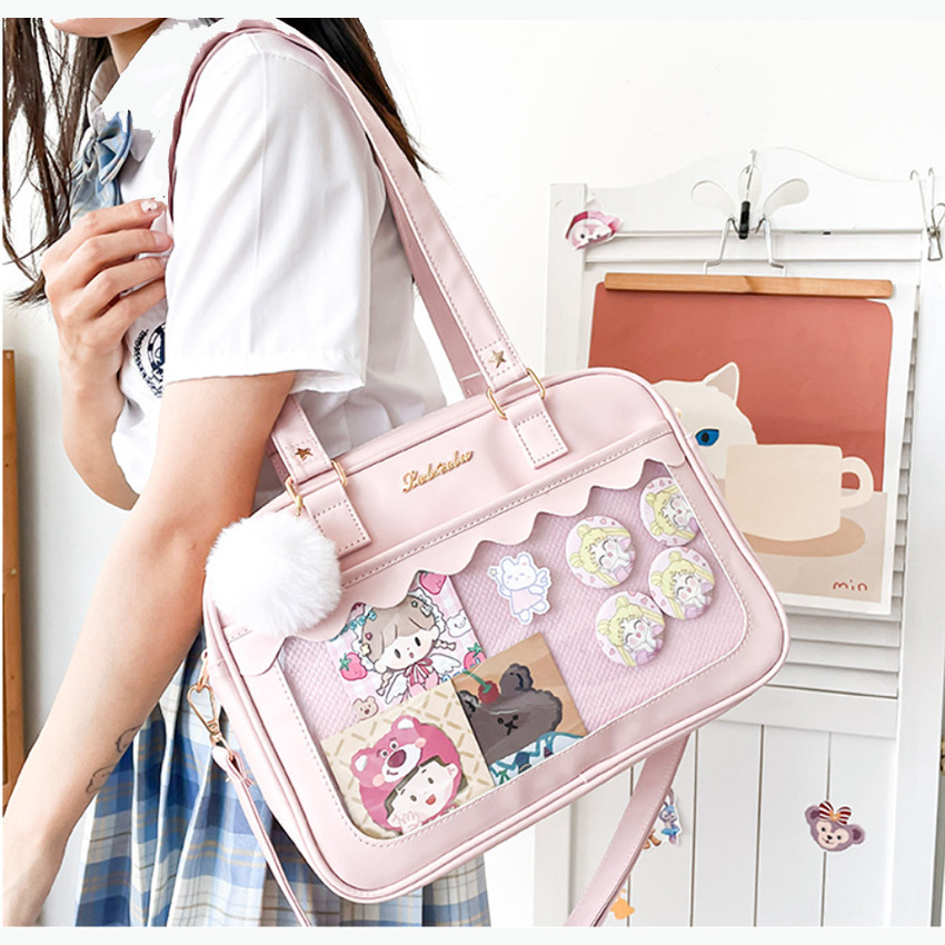 PU soft-skinned schoolgirls with one-shoulder-packs, double-slanted buns.