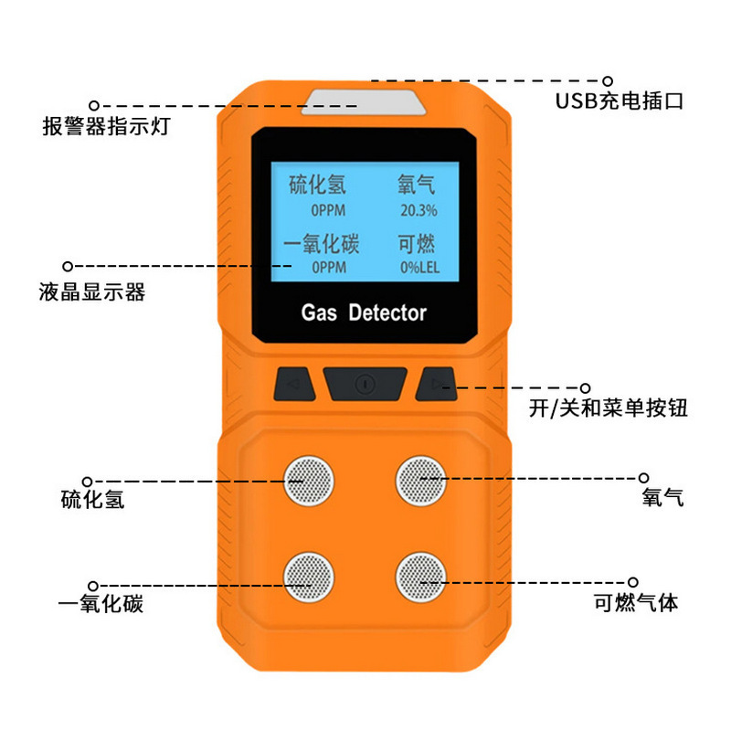 Foreign trade 4x1 gas detector industrial toxic flammable gas detect oxygen sulfur oxide