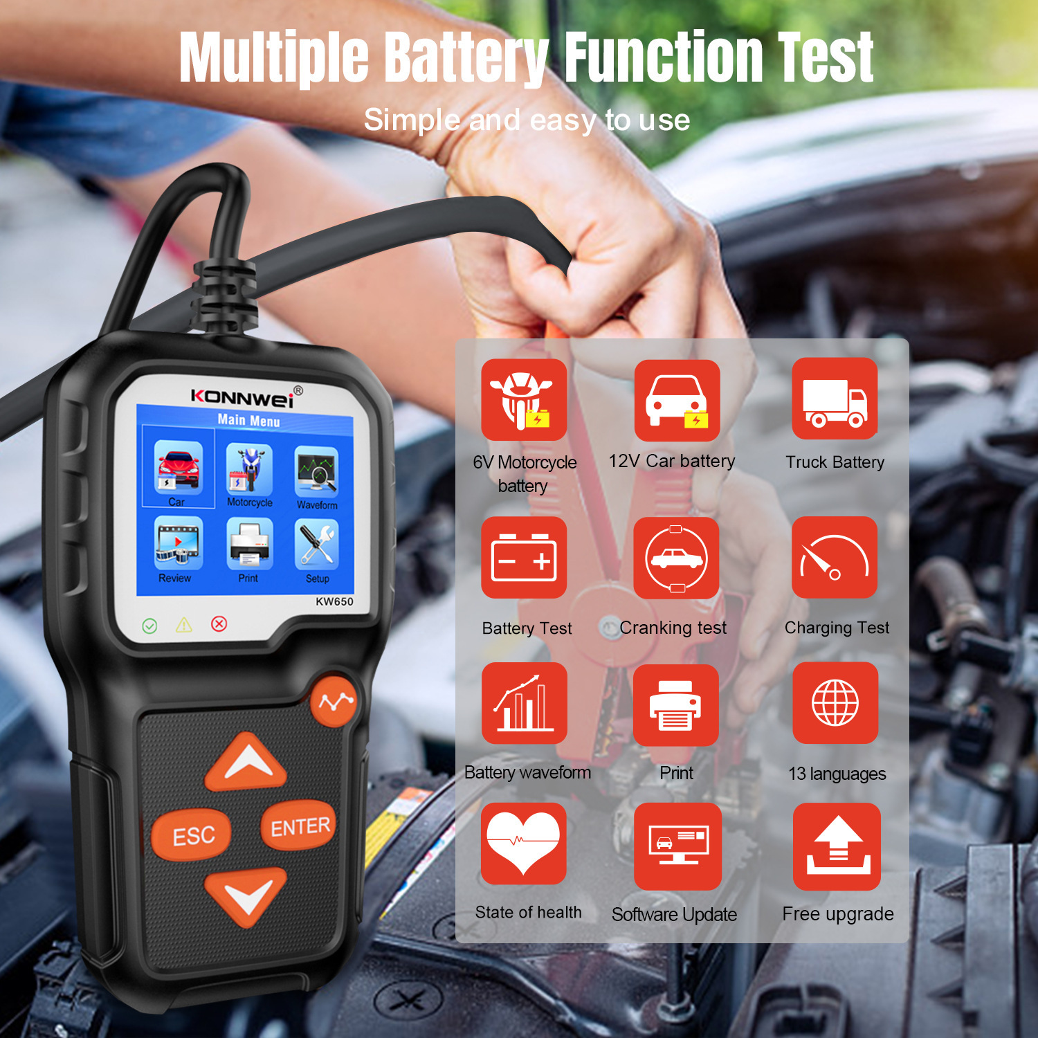 KW650 Car Battery Monitor Vehicle Resister Power Test BT705 JDiag BT300