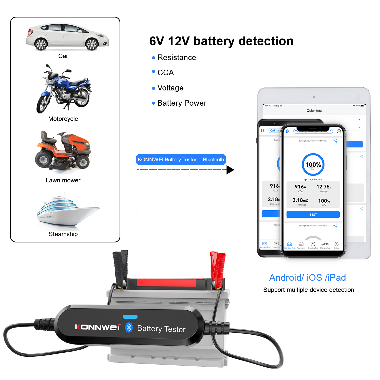 BK100, Bluetooth 4.0 5.06V-12V car battery detector