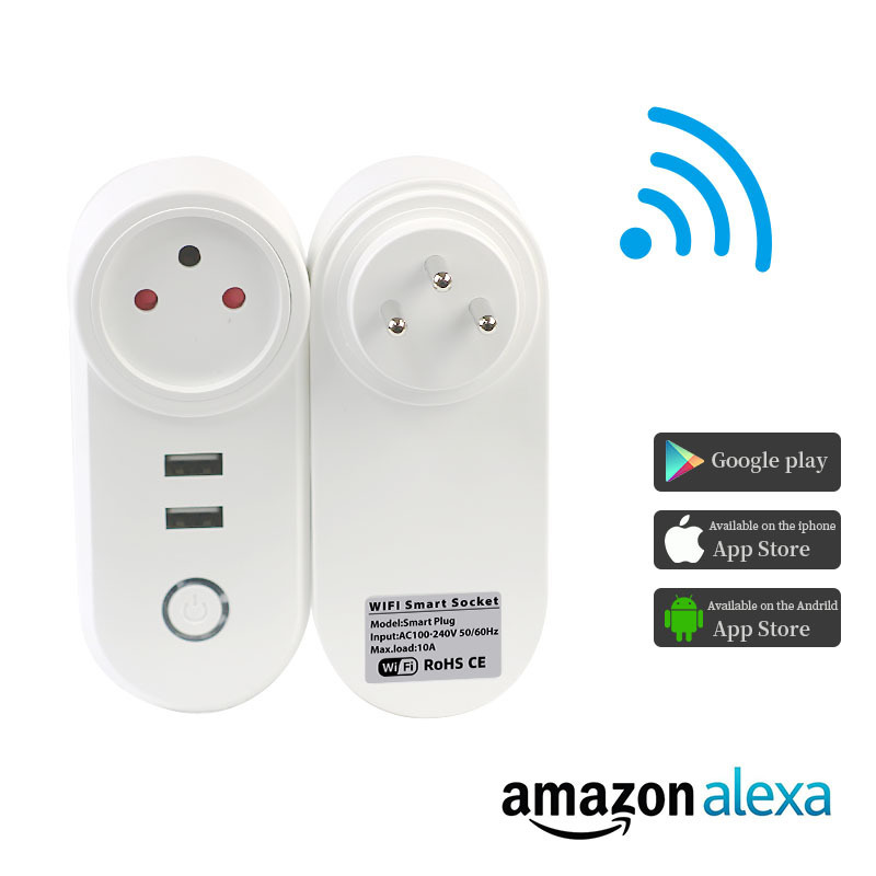 New 2USB smartwifi plugin, remote control timer, US-UA-Brazil South African flag.