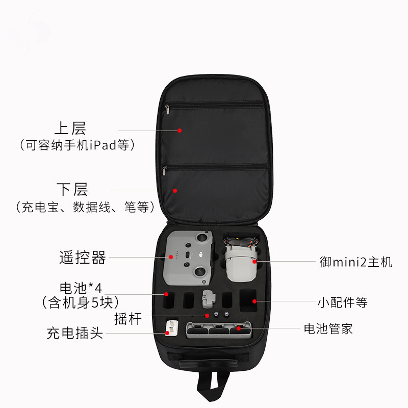 DJI Kajia, 소형, 2개의 무인비행기, 1개의 어깨 부대, 슬래시 상자, 방수 상자, 예비 품목