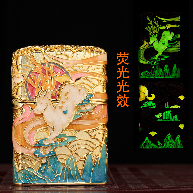 工厂直销 正版一路有你煤油打火机荧光小鹿花丝珐琅彩送礼物