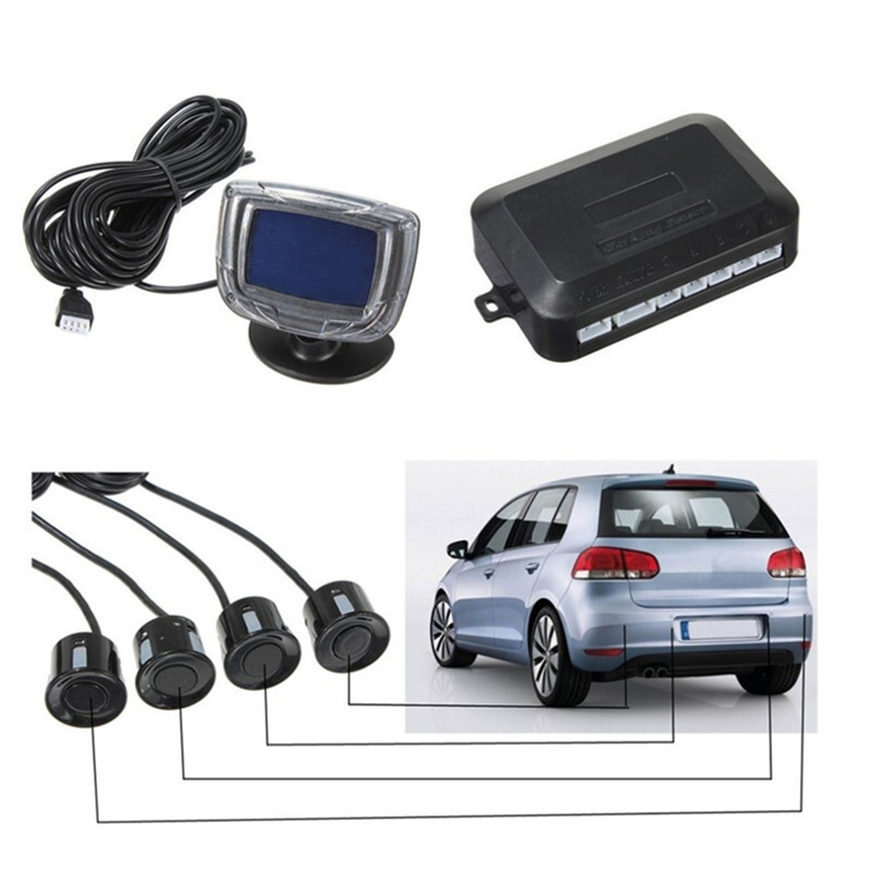 Vehicle back-up radar LCD monitor with 4 sensors beeping voice backwards radar detector reports