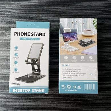 A new 360-degree rotating cell phone rack folds at multiple angles with portable desktop slabs.