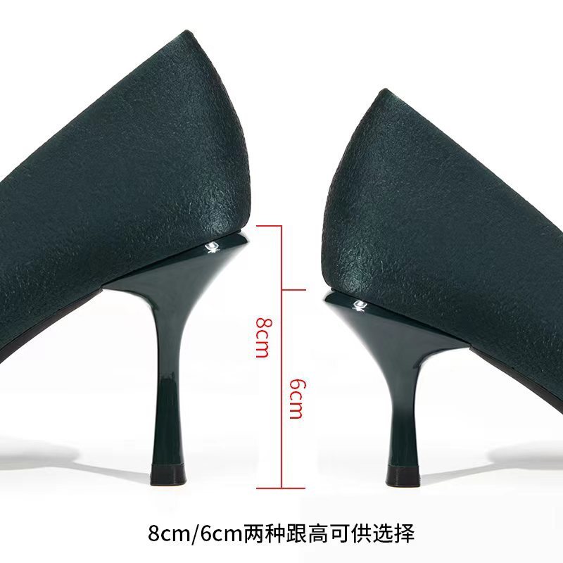 85506 High-heel girls, spring 2024, new European-American metal chain, light-sniffed, single-shoes.