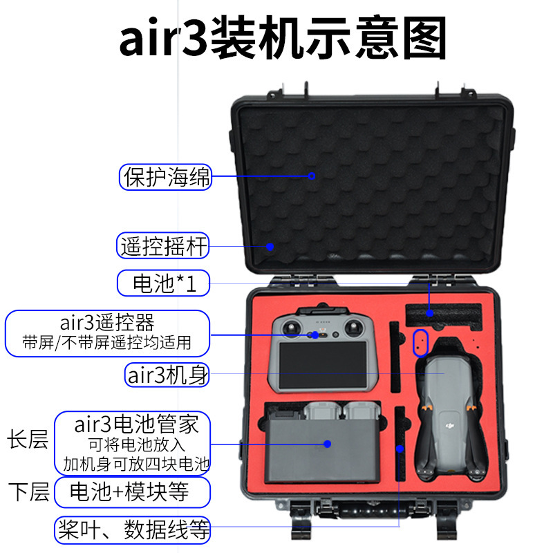 DJI Air 3 for the UAV Air 3 to pack remote control parts to protect the waterproof tank