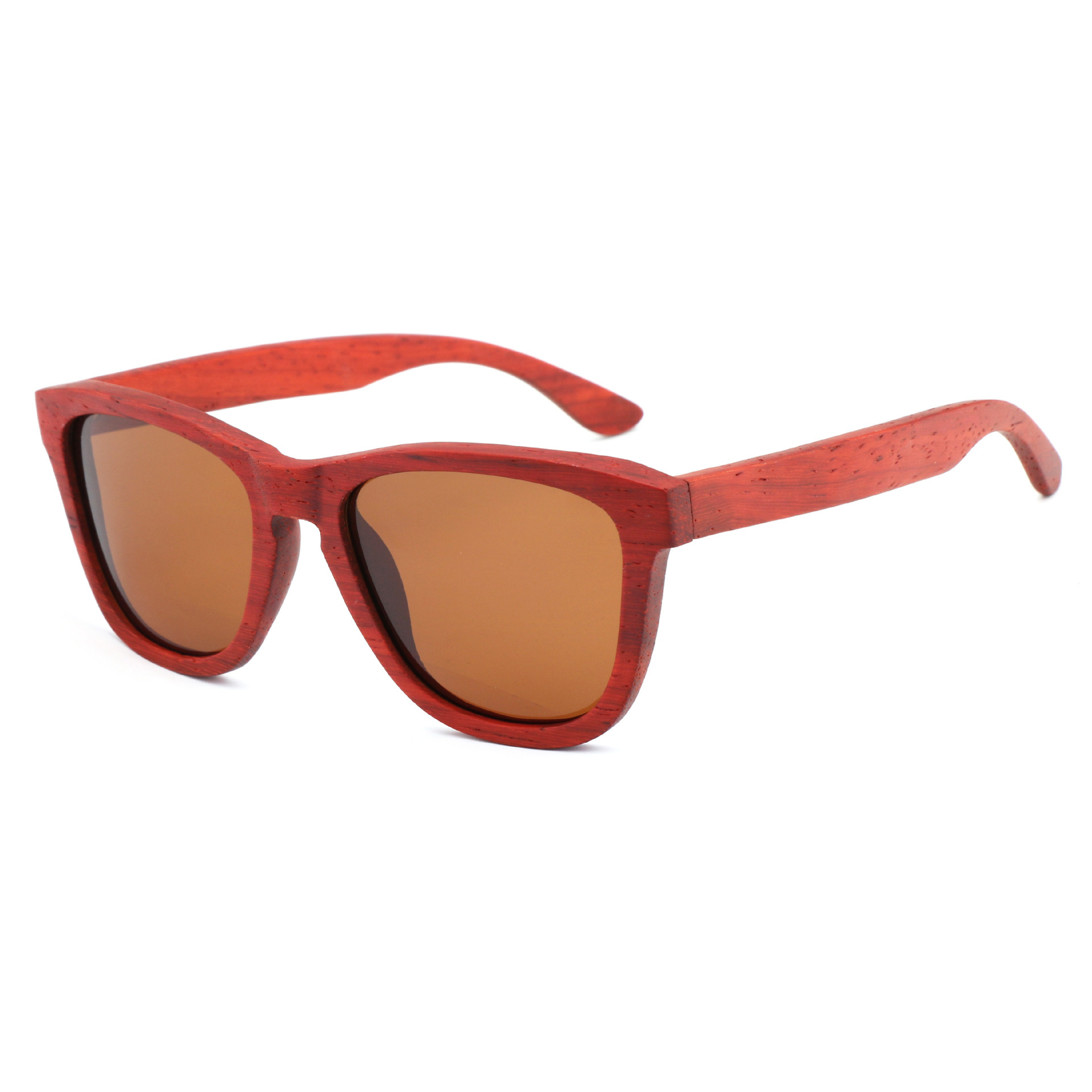 Fashion outdoors riding bamboo glasses, red pear frame TAC lenses, new cross-border female sunglasses.