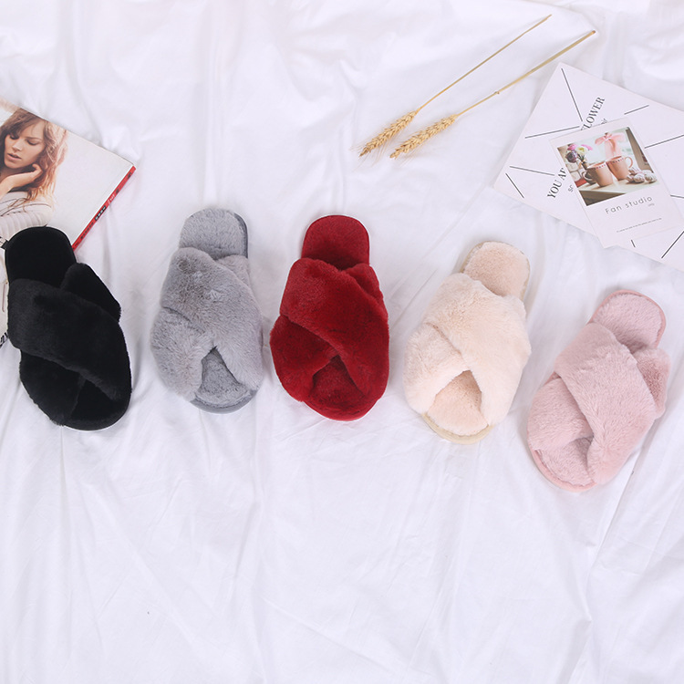 ♪ Four seasons home-dwelling woolly slippers indoor cotton slippers cross ♪
