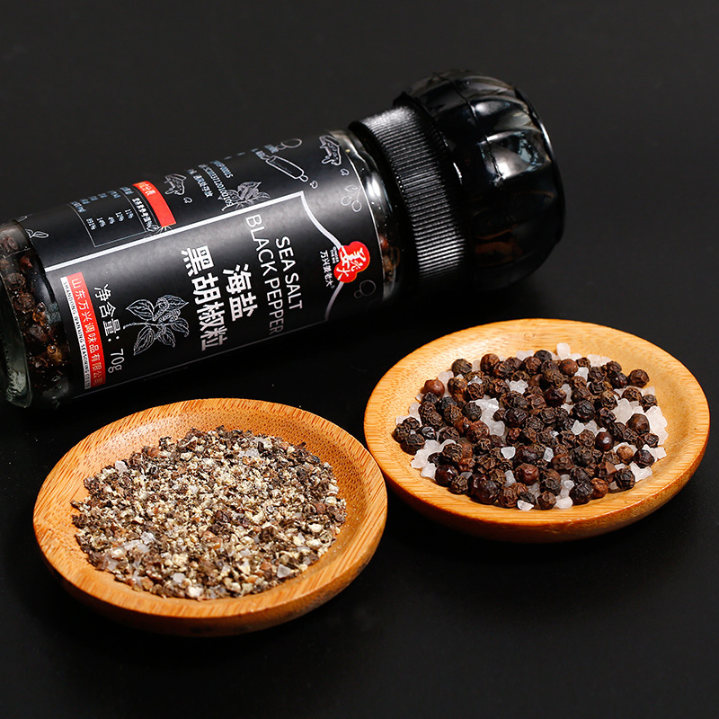 Black pepper pellets of sea salt grinding single vials of black pepper salt veal sauce