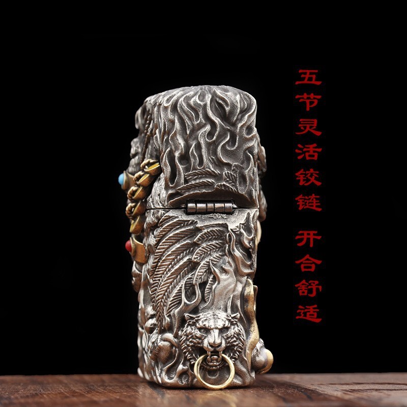 煤油打火机男纯铜防风复古生肖虎盔甲霸气虎年转运招财礼物