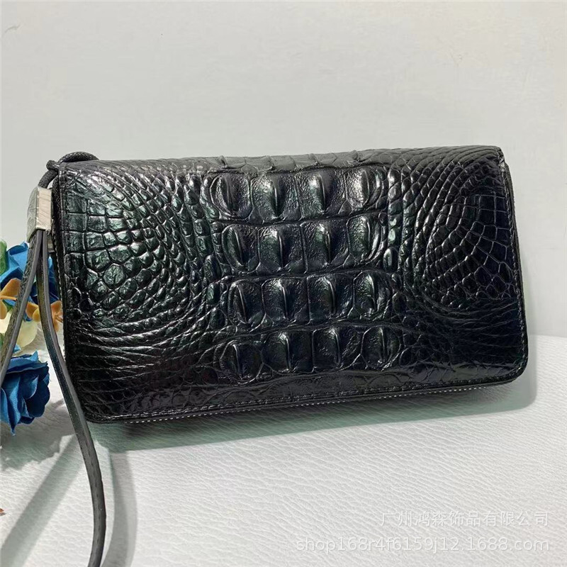 Alligator long purses with double zipper hands with alligator backpacks.