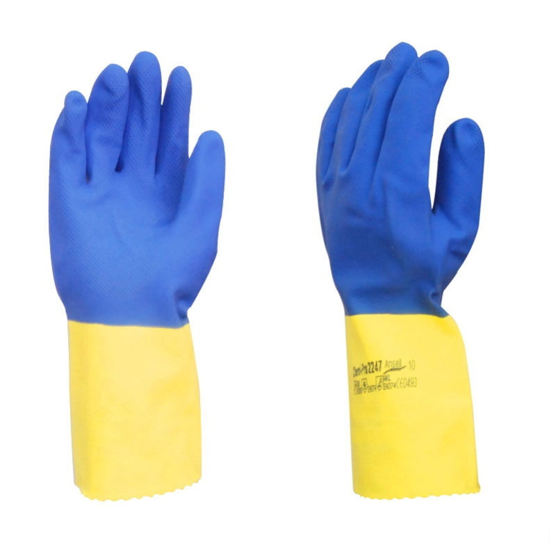 Ansel 2243 Two-colour chlorobutyel slid-resistant alkali petrochemical protective gloves