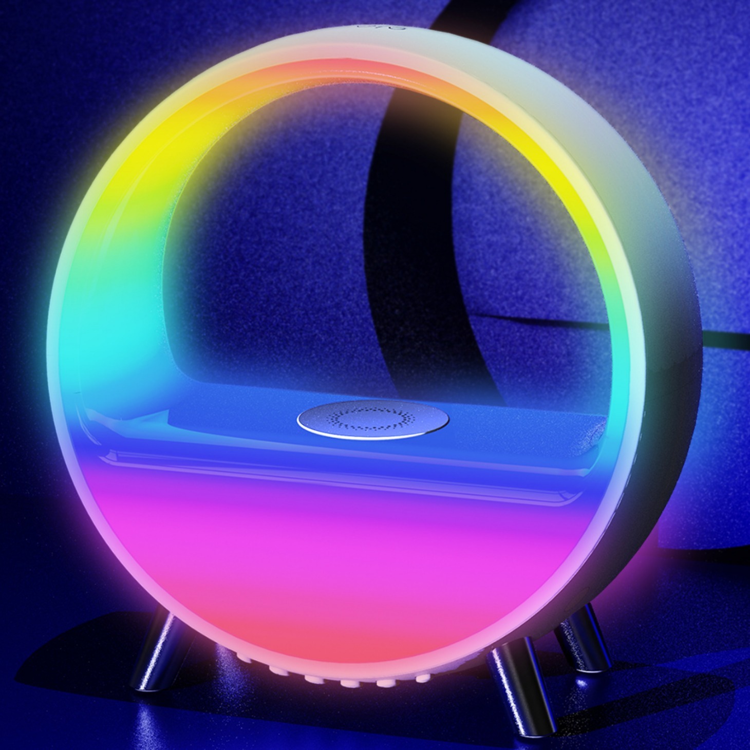 Wireless flashes of smart alarm clock seven colour-colored airlights mimics the blue-tooth soundbox movement of the nightlight out of bed.