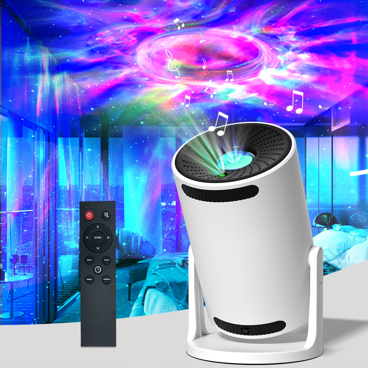 A new cross-border cannon canister LED sky projector bedroom full of starlights, a small night light controlled by Galaxy music