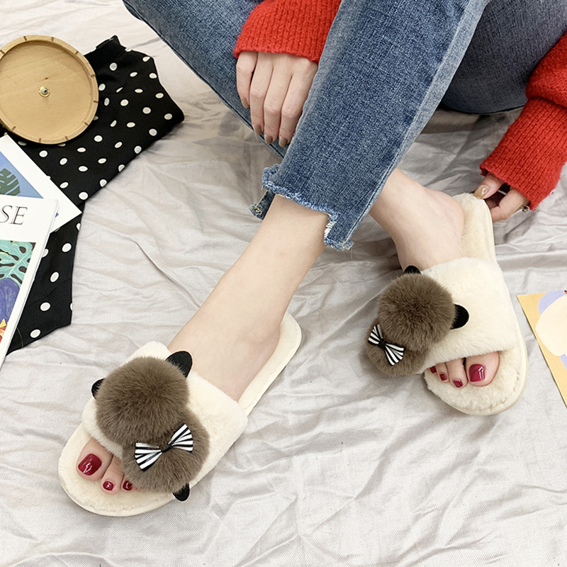 New cotton slippers, family parents' shoes, cat shadows, family furry slippers.