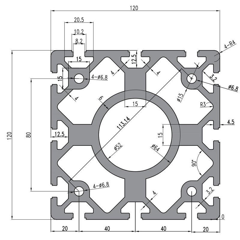 Complimentation of the Aluminium Industrial Coal 12,120 Aluminium Alloy Framework 120,120 thick flow line racks