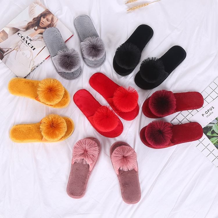 New spring, fall and winter hairball slippers with thick fury housewife floors and toes slippers for four seasons