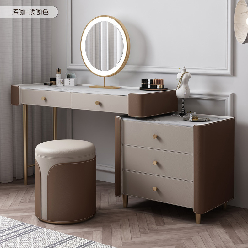 Small saddle-skin designer's make-up table for the top-of-the-heavy slab bedroom.