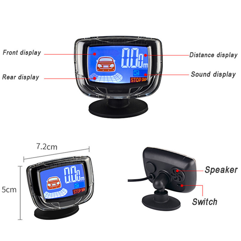 Vehicle back-up radar LCD monitor with 4 sensors beeping voice backwards radar detector reports