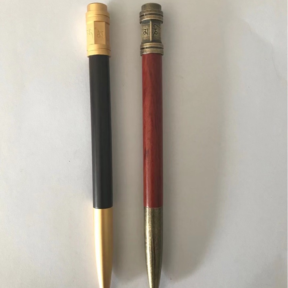 Transcribed pens, brass pens, black signed pens for business office.