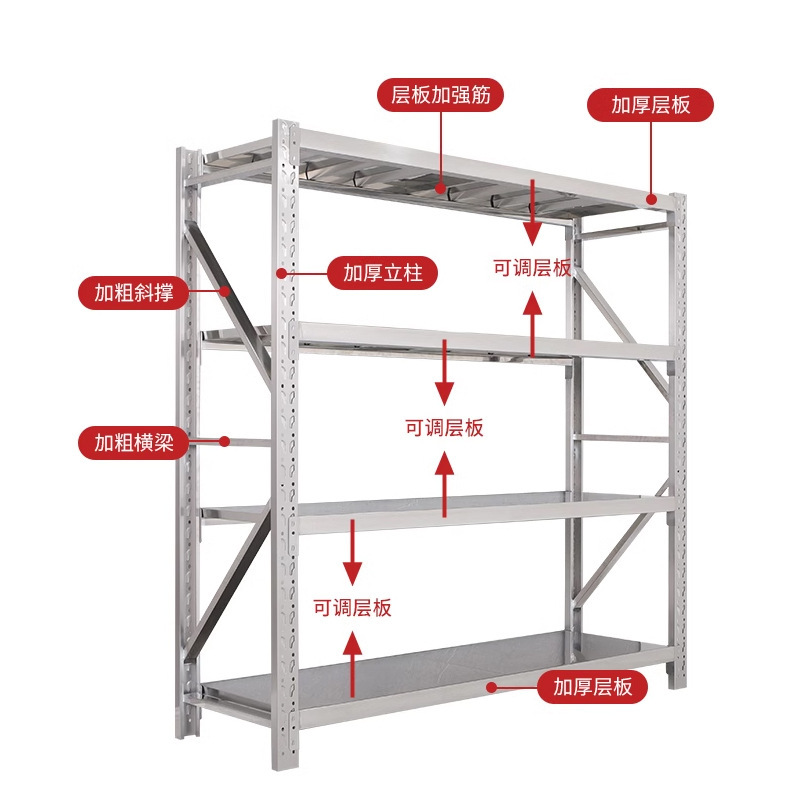 Phá kho lưu trữ thép không rỉ để ra khỏi nhà kho của ga-ra với những kệ thương mại nặng nề, nhiều tầng