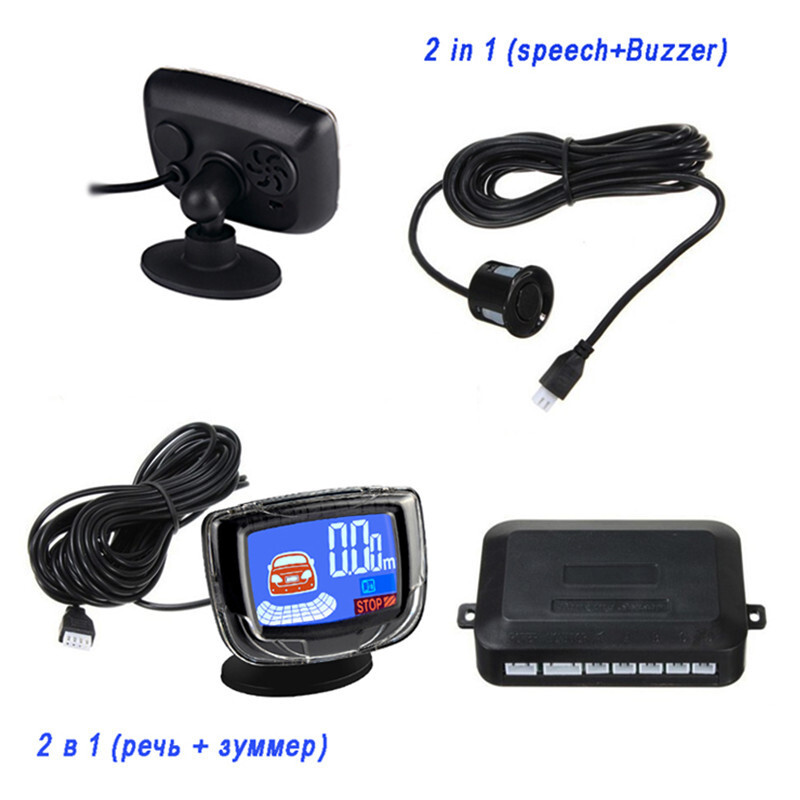 Vehicle back-up radar LCD monitor with 4 sensors beeping voice backwards radar detector reports