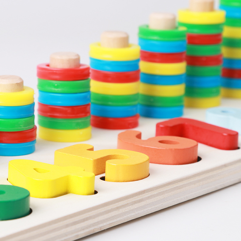 The children's number pair game pairing board of math learning, the rainbow to several circles, the children's wood toy.