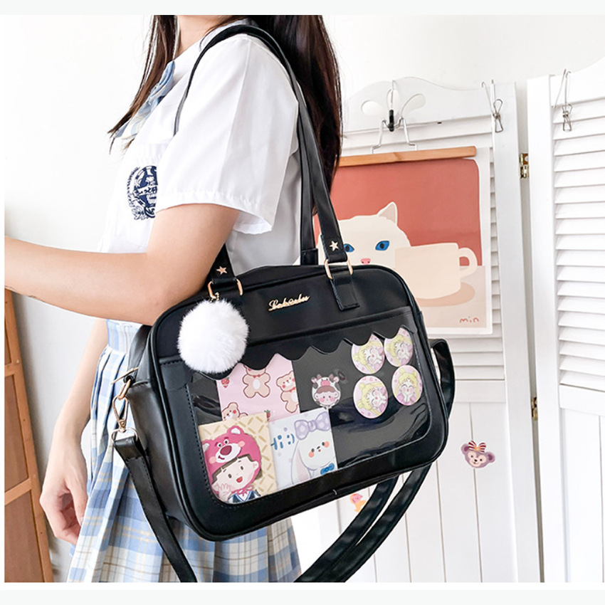 PU soft-skinned schoolgirls with one-shoulder-packs, double-slanted buns.