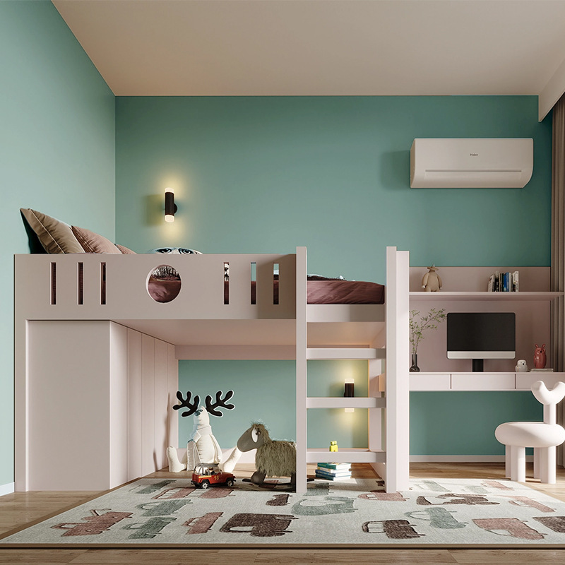 Nhà máy giấy dán tường đã bao bọc một phòng ngủ đầy đủ, không xếp, hiện đại, xanh lá cây cho trẻ em.
