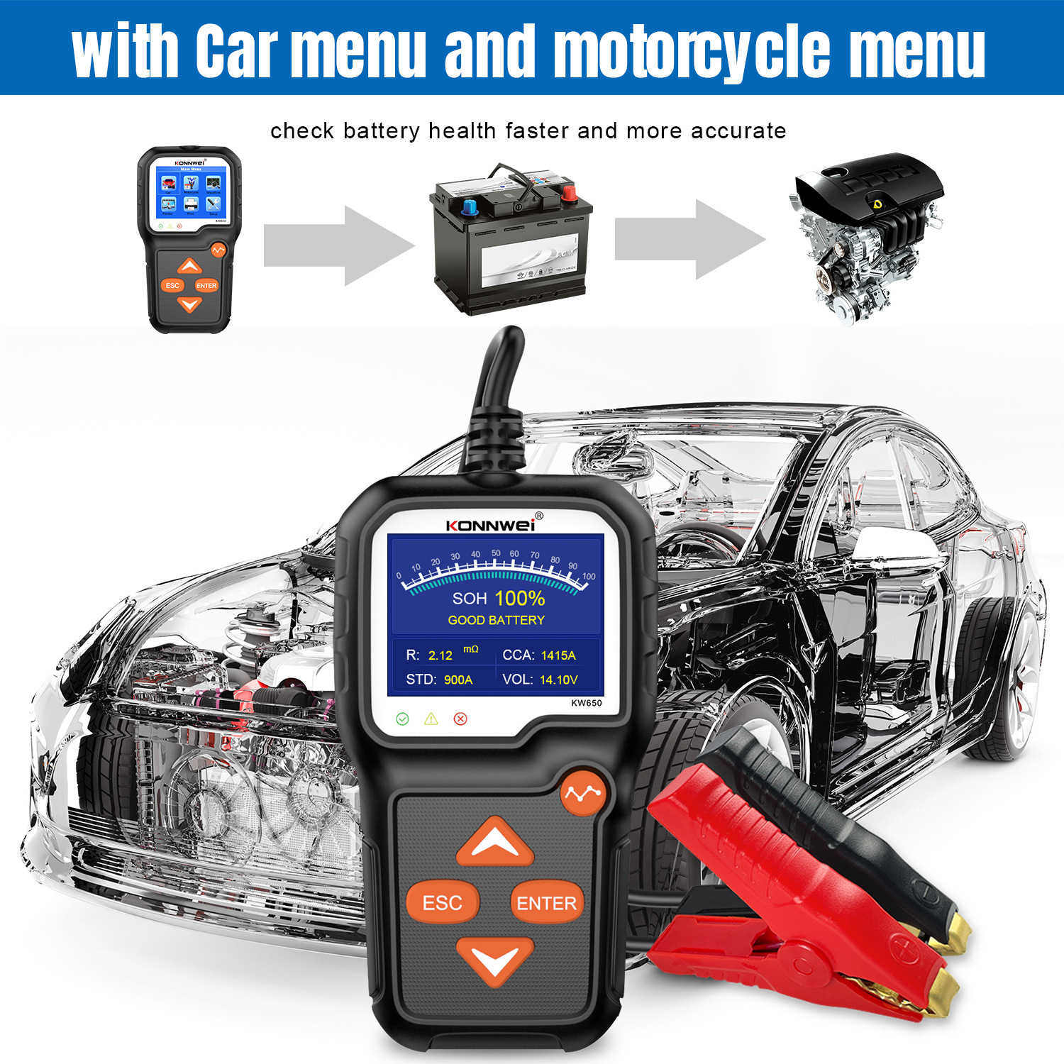 KW650 Car Battery Monitor Vehicle Resister Power Test BT705 JDiag BT300