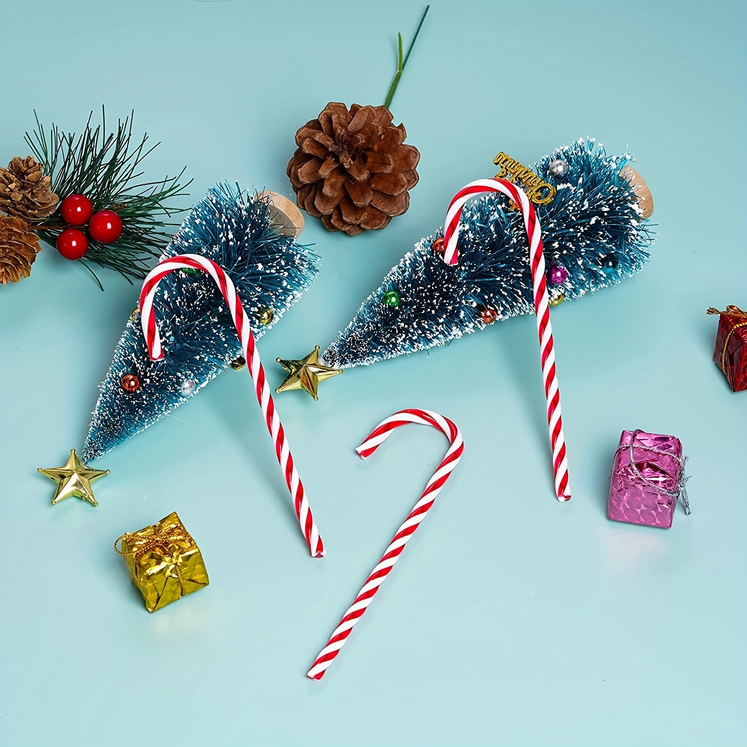 A Christmas tree-mounted candy.