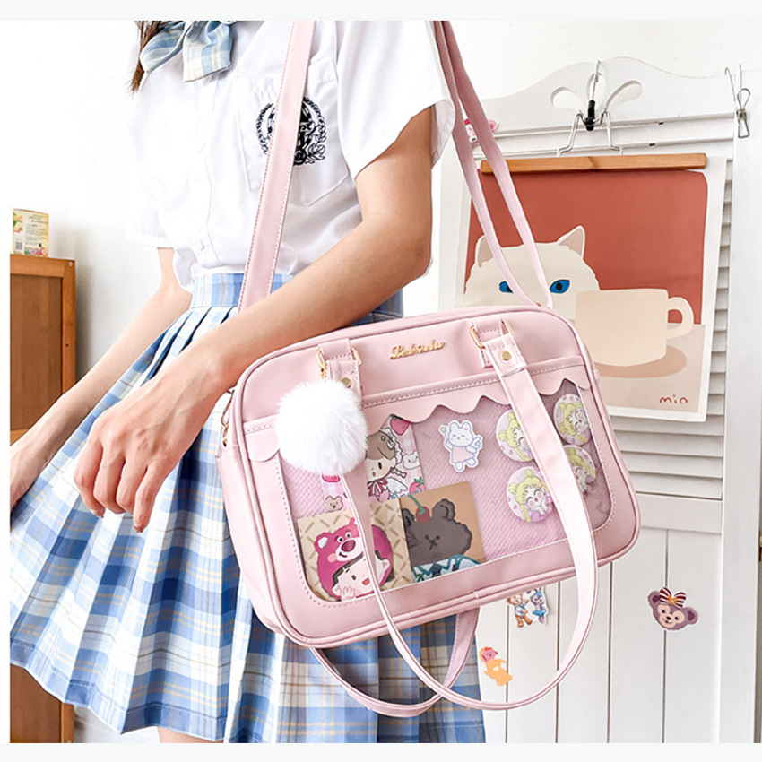 PU soft-skinned schoolgirls with one-shoulder-packs, double-slanted buns.
