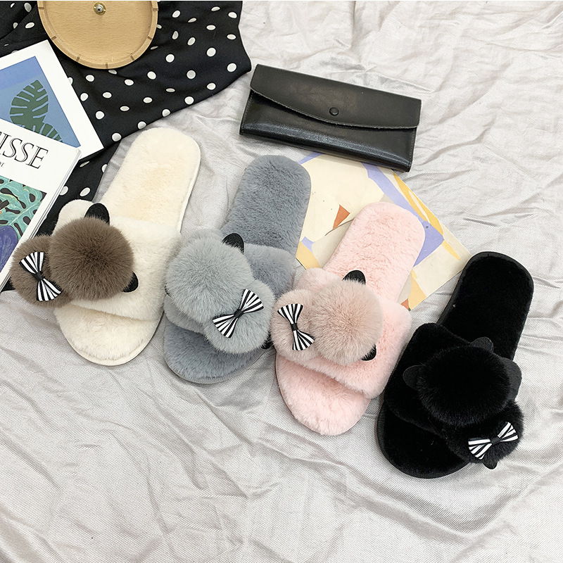 New cotton slippers, family parents' shoes, cat shadows, family furry slippers.
