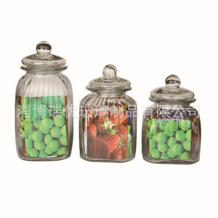 Creative sealed glass cans, kitchen rectangular glass grain reserves, tea cans.