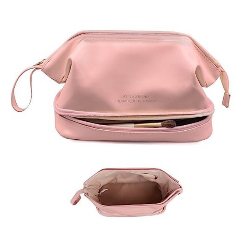 The lady with the makeup bag has a large capacity of 2024 new multi-separated pink PU-skin bag for washing and washing.