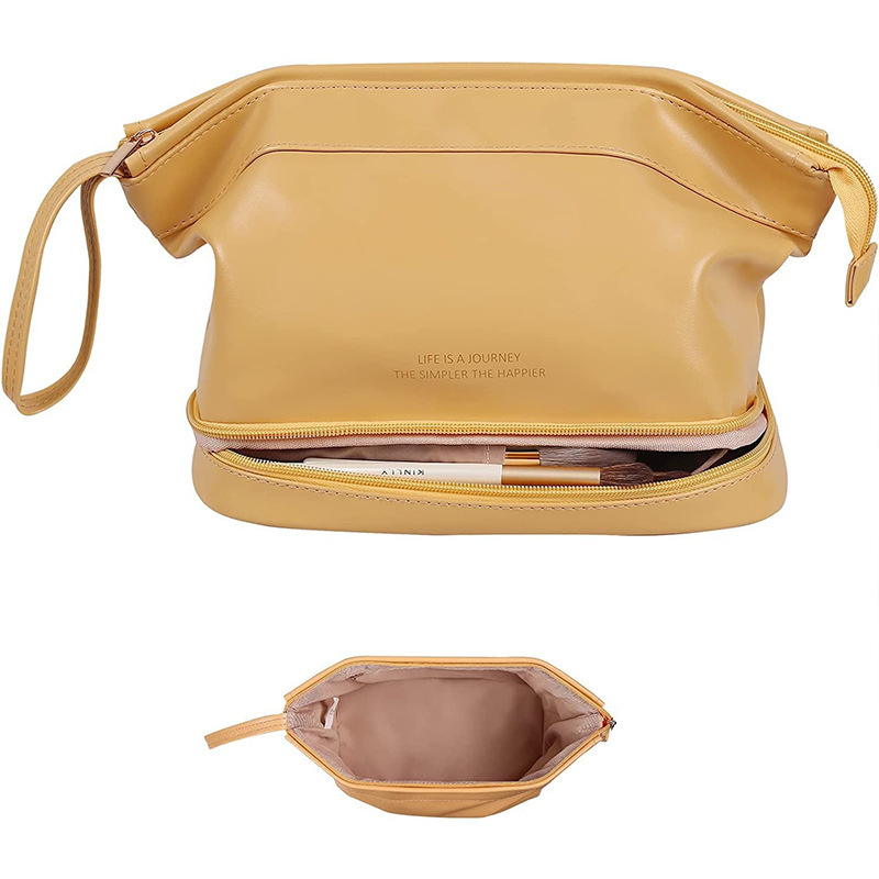 The lady with the makeup bag has a large capacity of 2024 new multi-separated pink PU-skin bag for washing and washing.