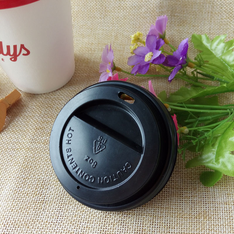 通用一次性塑料杯蓋80Z奶茶咖啡PS杯蓋加厚打包黑色熱飲杯蓋