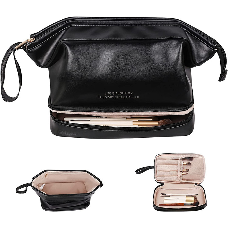 The lady with the makeup bag has a large capacity of 2024 new multi-separated pink PU-skin bag for washing and washing.