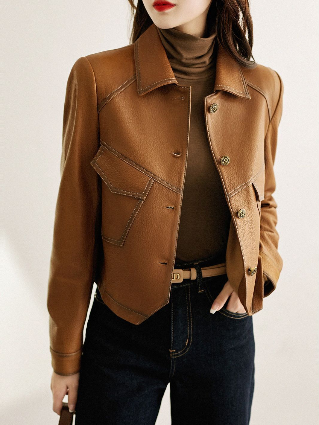 Taffy's a real leather girl with a classic new autumn and winter jacket.