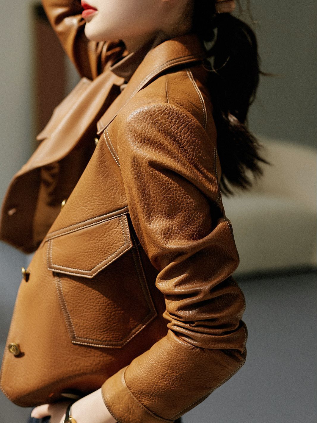 Taffy's a real leather girl with a classic new autumn and winter jacket.