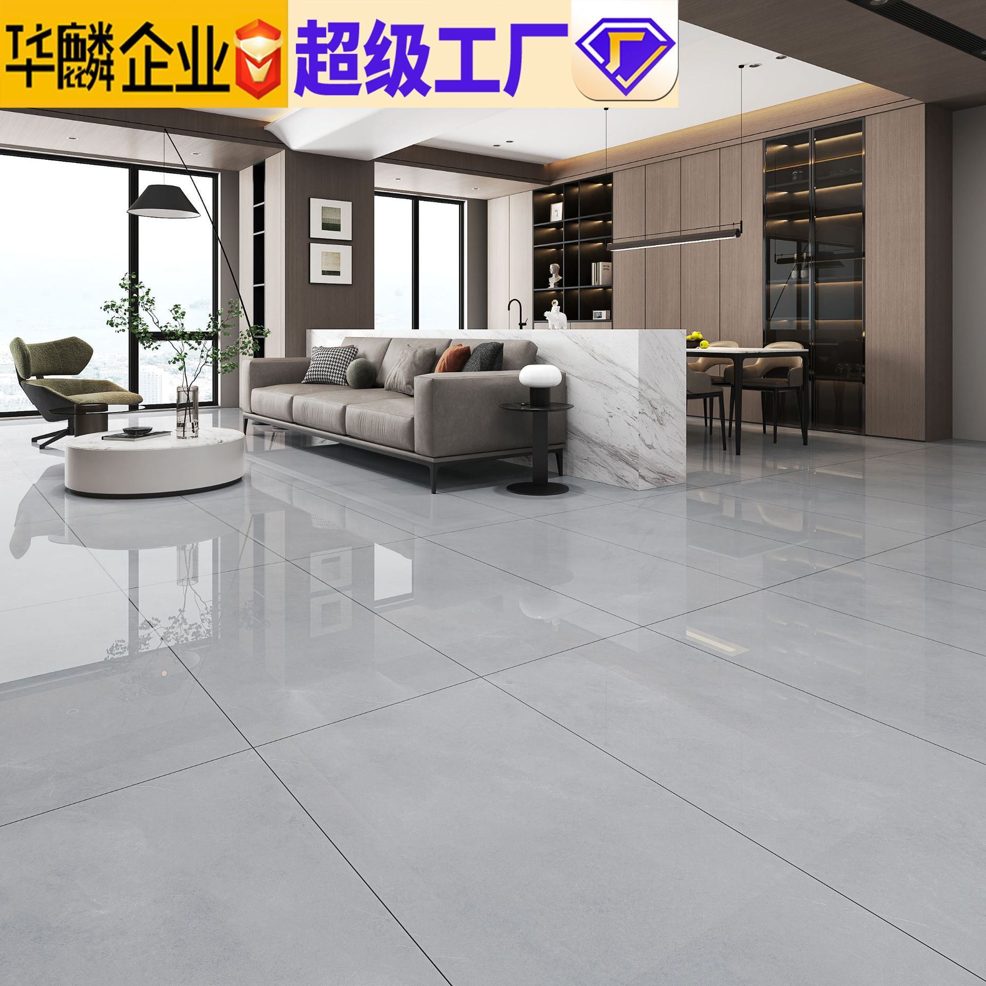 The Foshan factory distributes 600 x 1200 tradable marble bricks with a gray bright face and a simple wall tile.