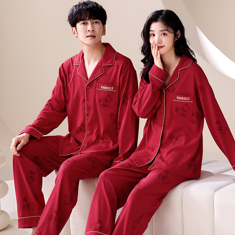 5A chống vi khuẩn kéo dài pyjama cho các cặp vợ chồng khi kết hôn, pyjama, cành cây và cành cây của quần áo trong nhà đỏ