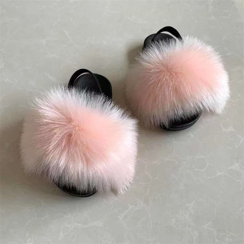 A hairy kid's shoelace i.e. a fury fox's fur furry furry sandals towed home-grown child shoes.