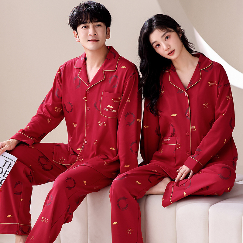 5A chống vi khuẩn kéo dài pyjama cho các cặp vợ chồng khi kết hôn, pyjama, cành cây và cành cây của quần áo trong nhà đỏ