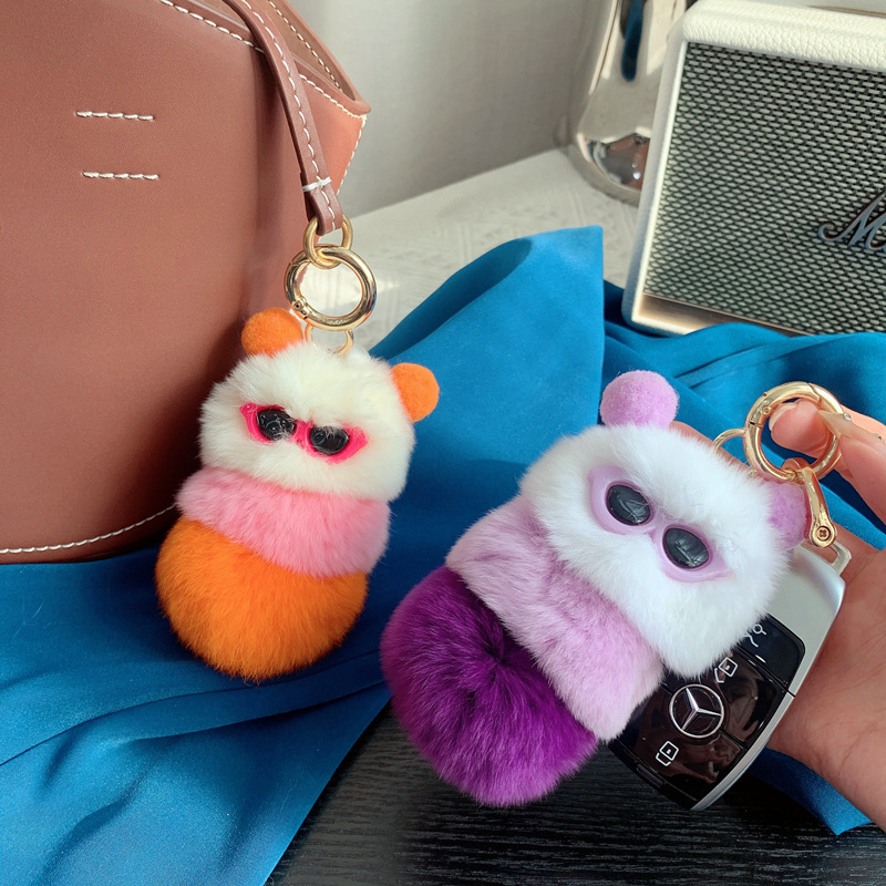 2022 new otter rabbit fur vacation caterpillar key buttoned to cute velvet wrapper accessories.